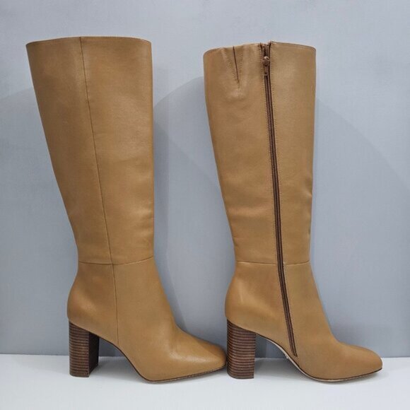 Paige Keely Knee High Boot Womens 11 Cognac Tan Leather Tall Heeled Riding Fall - Picture 3 of 15